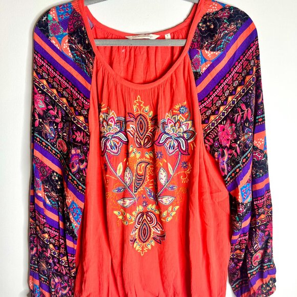 Soft Surroundings Blame Rio Embroidered Peasant Top Southwestern Bohemian Sz L - Picture 4 of 6
